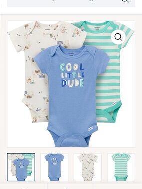 Gerber Blue, Cream & Mint Baby One-Piece Bodysuit Set